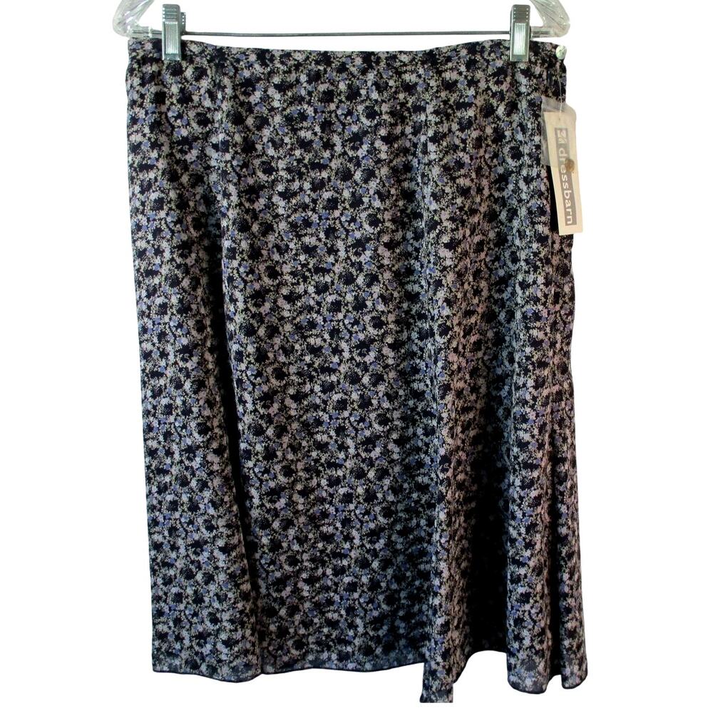 DressBarn Women's Blue & Purple Floral Print Side Zip Lined Skirt NWT Size L.